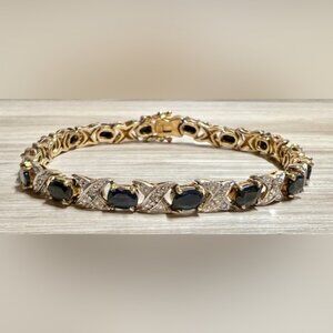 Vintage Gold Plated Sterling Silver Sapphire & CZ XOXO Bracelet, 7.5-8", 15.9g